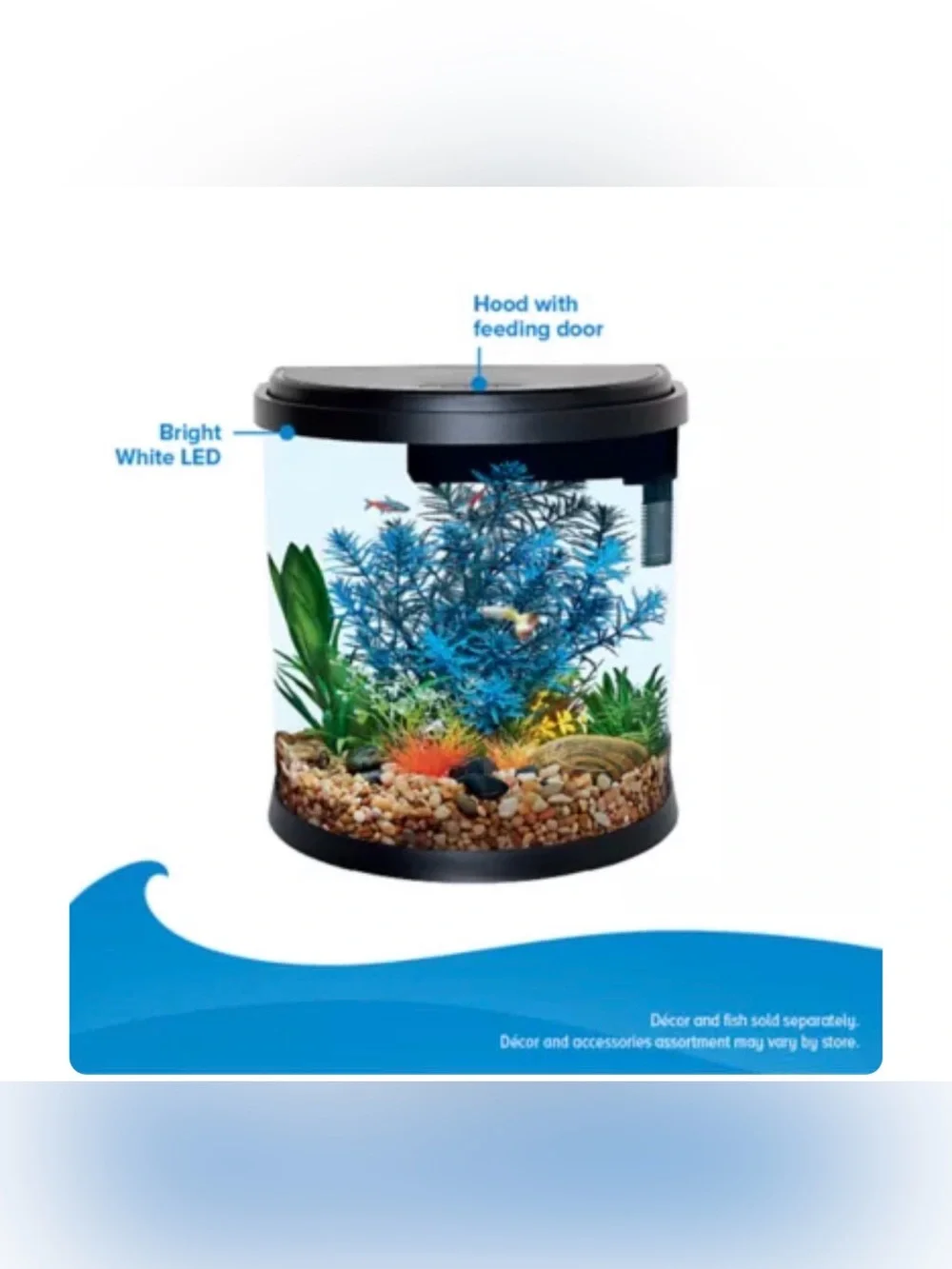 3.5 Gallon Half Moon Aquarium with LED Light and Filter